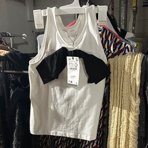 Zara White Tank with Black Accent